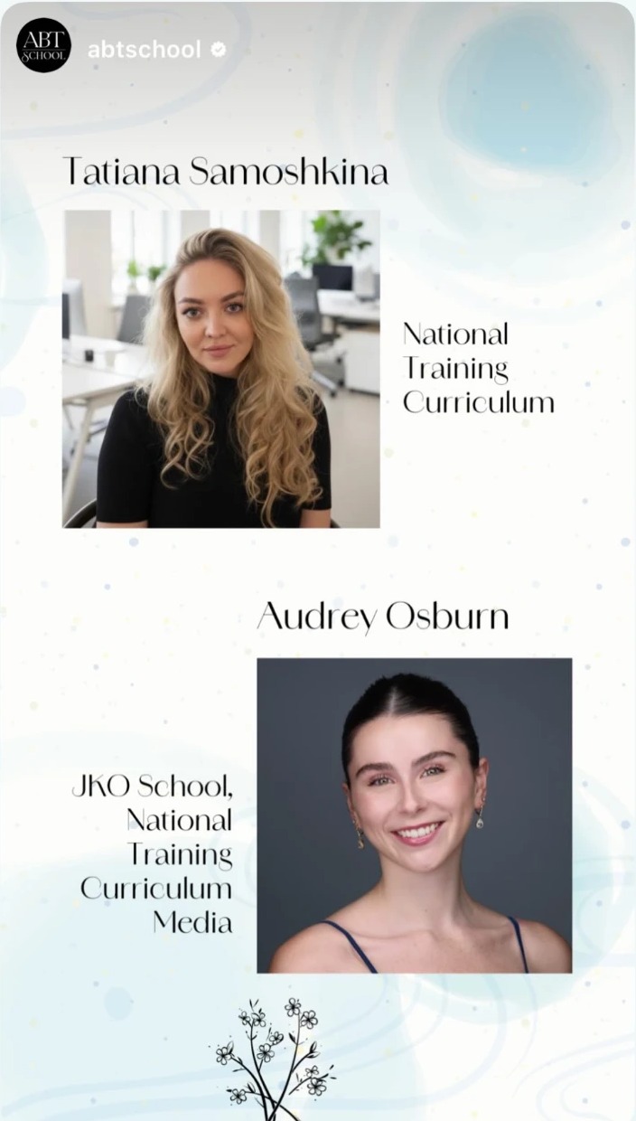 ABT School announcement crediting Tatiana Samoshkina for the National Training Curriculum