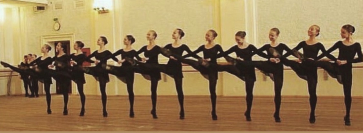 Dancers at the barre at the Igor Moiseyev Dance Ensemble school-studio
